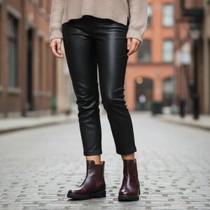 Bhava Vegan Leather Boots Chelsea Style Grunge Boots Studded Maroon | 37